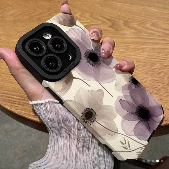 iPhone Phone Case Vertical Stripes PULeather Texture Purple Floral Pattern - Picture 5 of 5